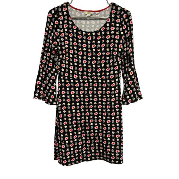 Boden Dress 6 Small Floral Knee Length Long Bell Sleeve Stretchy‎ Slimming Scoop - Picture 1 of 7